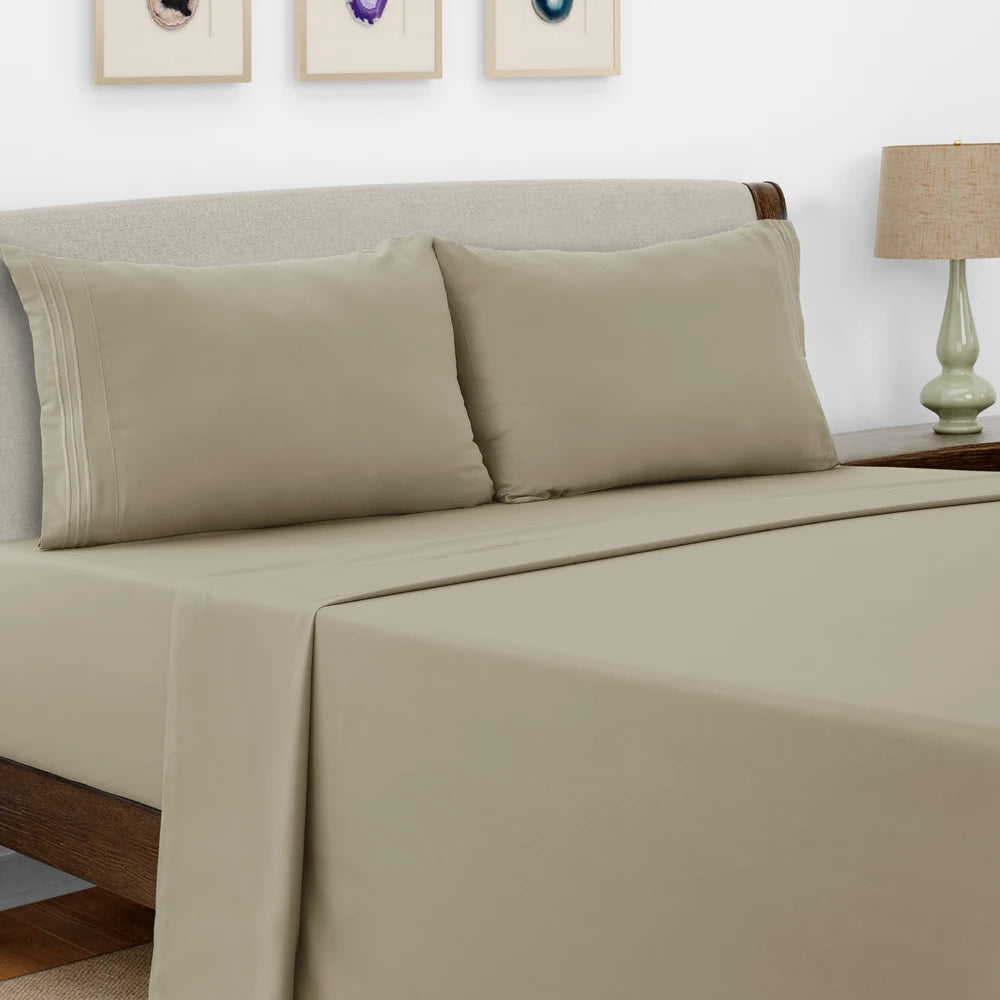 LDC Lux Decor Collection Microfiber Bed Sheet Set Embroidered Pillowcases