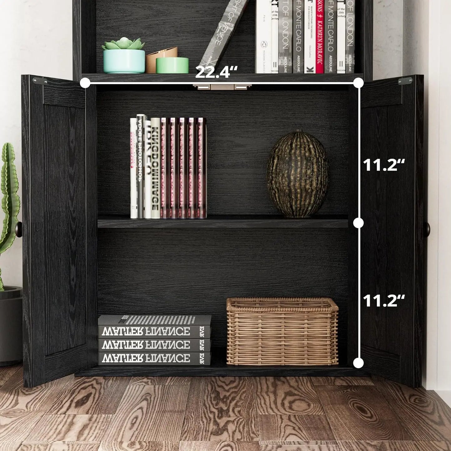 Ironck Industrial Bookcases With Doors Five Shelf Floor Standing