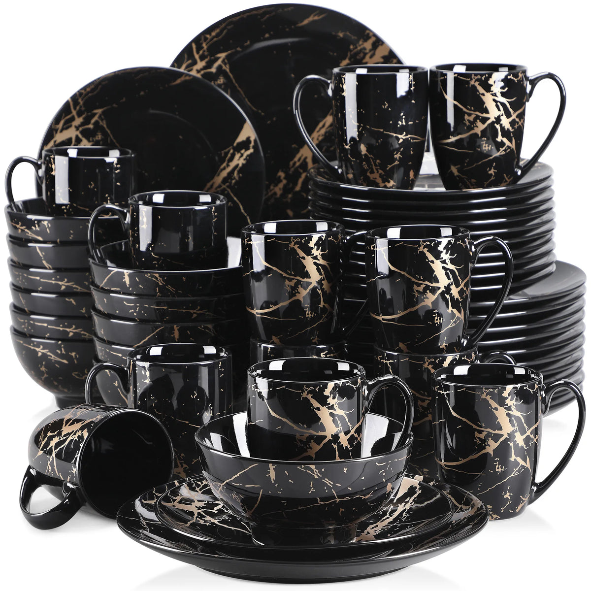 Malacasa Porcelain Dinnerware Set With Gold Splash Accent