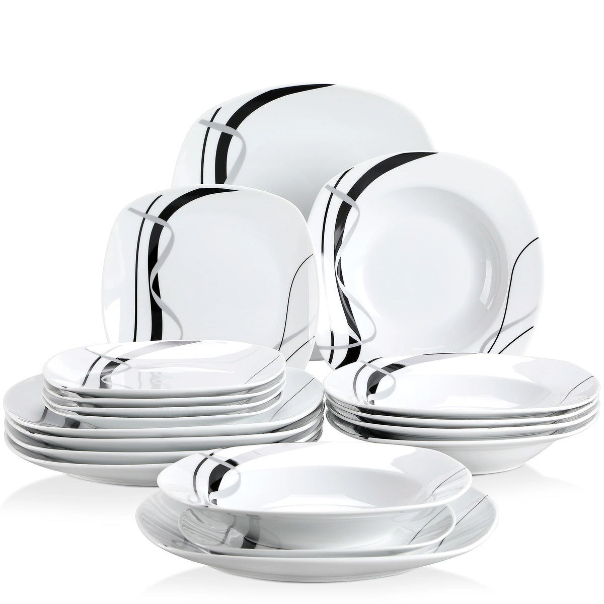 Malacasa Ceramic Line Pattern Dinner Plate Tableware Set For Dining