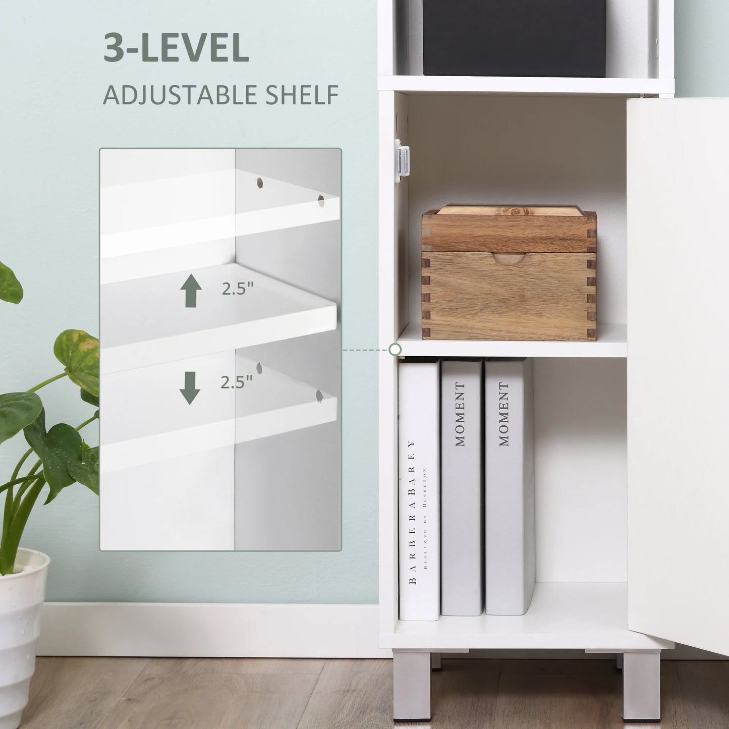 KLEANKIN Tall Freestanding Bathroom Storage Cabinet With Mirror And Adjustable Shelves