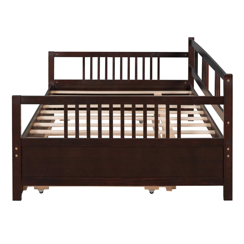 Solid Wood Daybed With Trundle Bed Frame For Bedroom