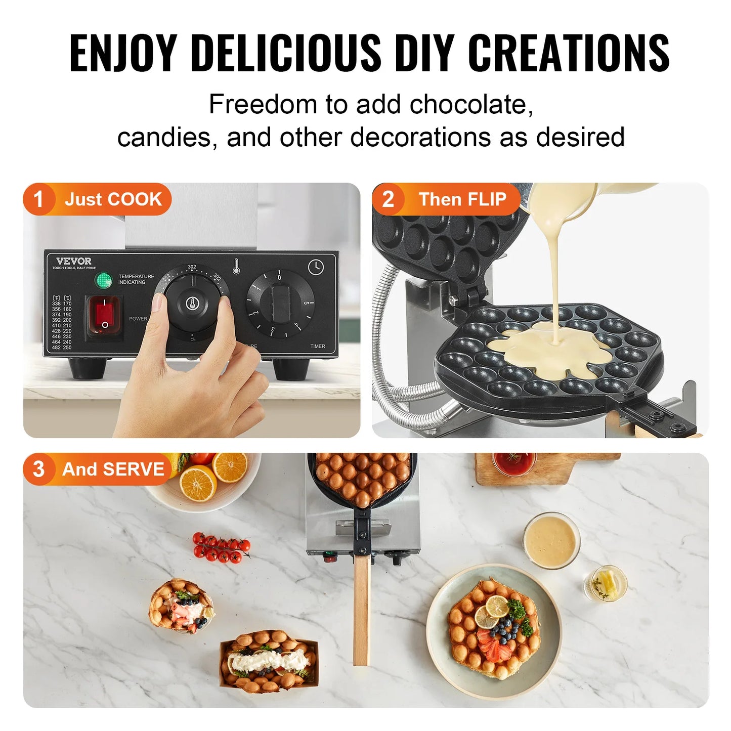 VEVOR SucceBuy Commercial Egg Bubble Waffle Maker 1400W Rotatable