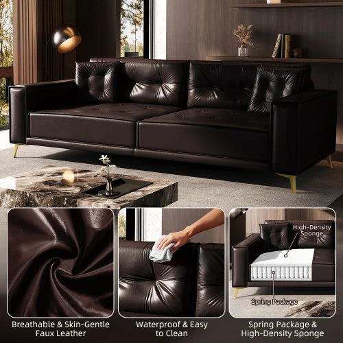 Faux Leather 3 In 1 Convertible Sleeper Sofa Bed Tufted Modern
