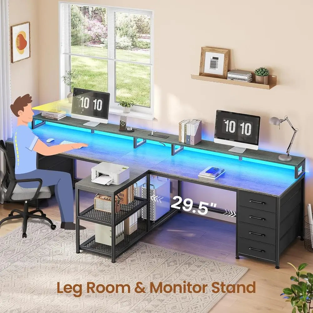T Shaped Gaming Desk Featuring Storage And Integrated LED Lighting