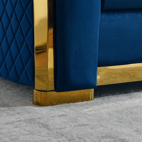 Luxury Velvet Chesterfield Sofa Set with Tufted Stainless Steel Accents