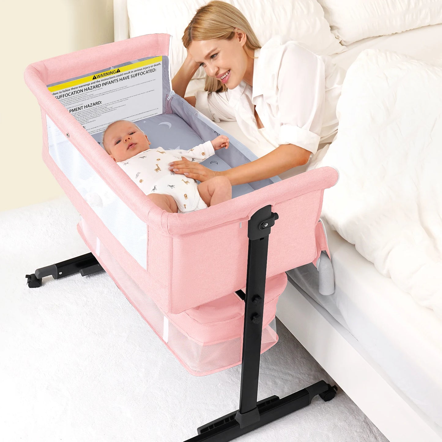 Baby Bedside Bassinet 3 in 1 Crib Portable Foldable