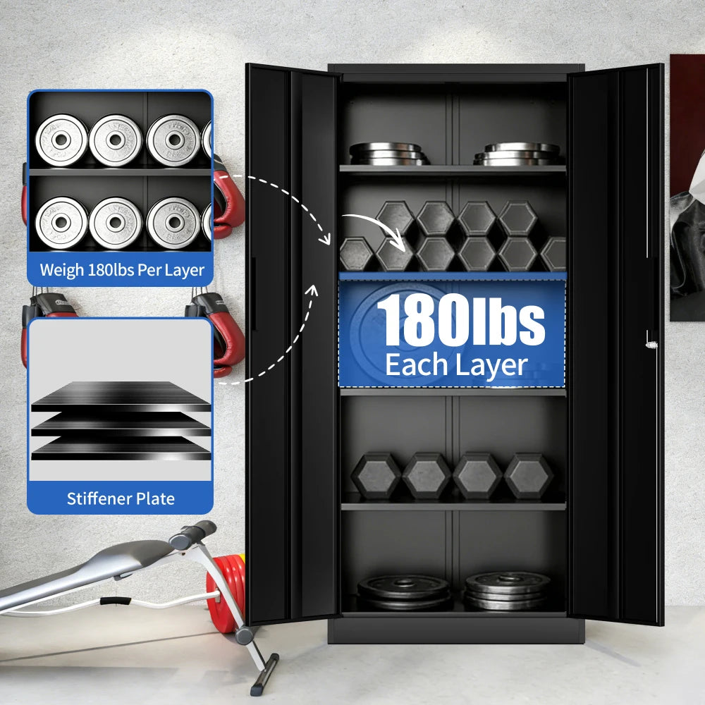 Metal Locking Garage Storage Cabinet With Doors And Shelves