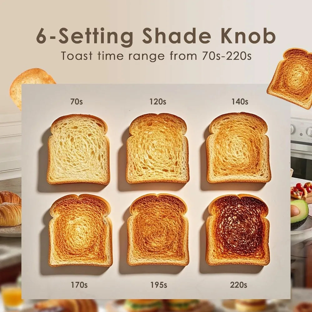 Roter Mond 4 Slice Toaster Stainless Steel Bagel Defrost Cancel 6 Shade Settings