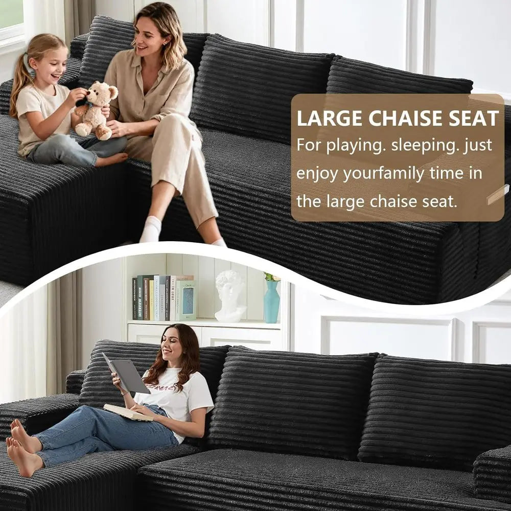 Corduroy Memory Foam L Shape Sectional Sofa Living Room