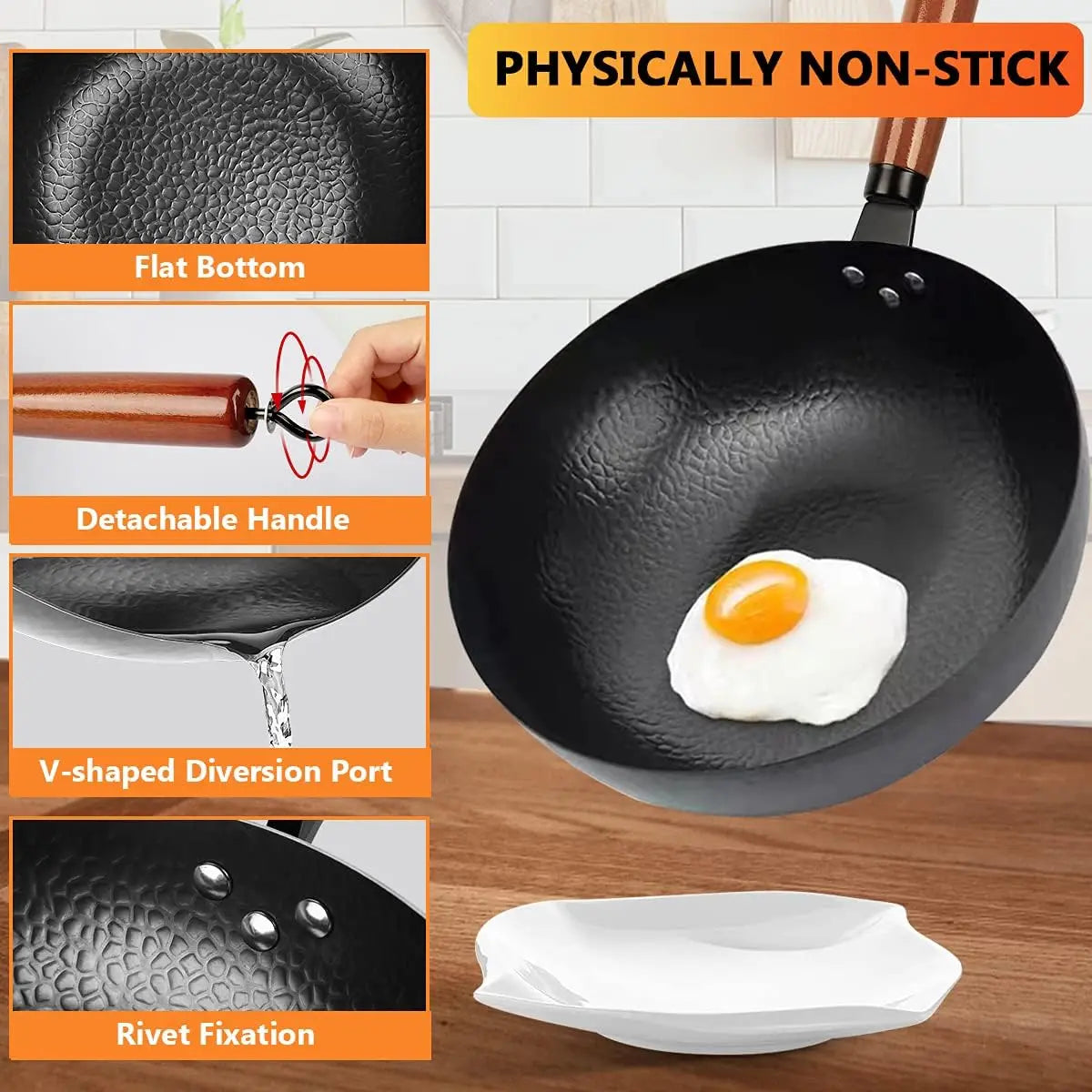 Carbon Steel Wok Pan Set With Wooden Lid And Utensils