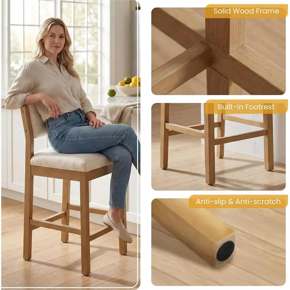 Upholstered Counter Height Bar Stools With Back And Wood Legs