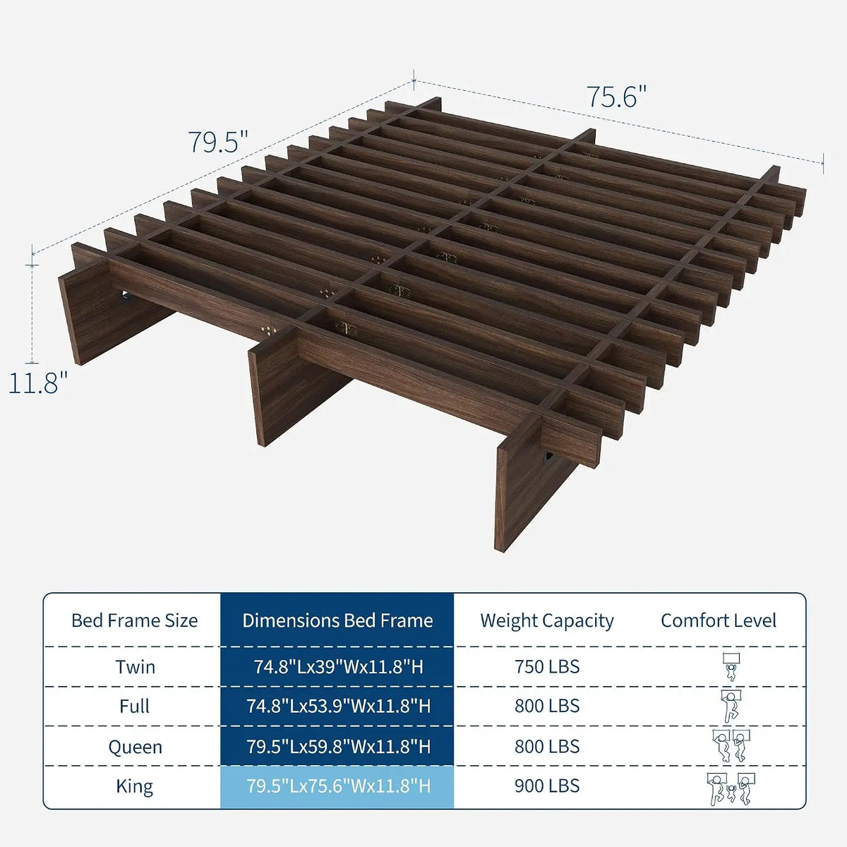 HiMISS Wood Platform Bed Frame Low Profile No Box Spring