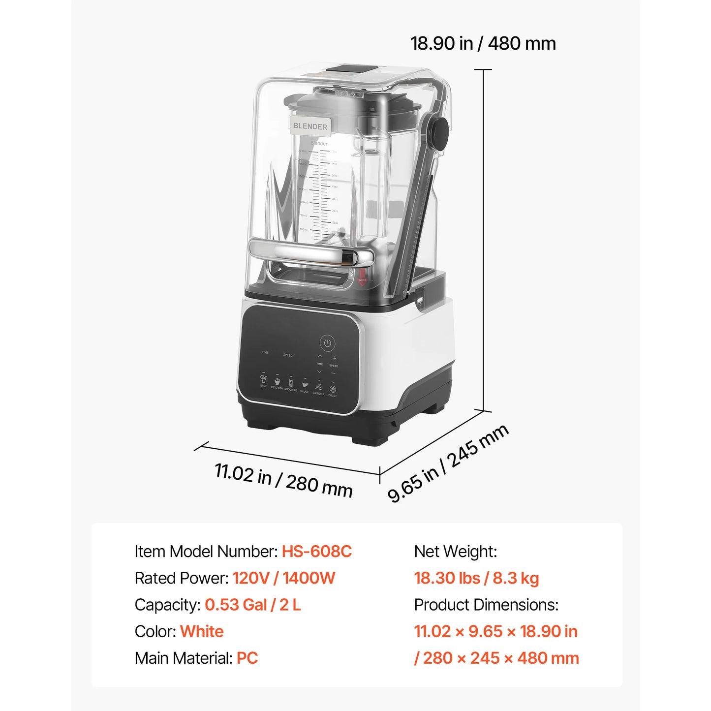 SucceBuy 2200W Countertop Blender With Shield And 6 Preset Menu