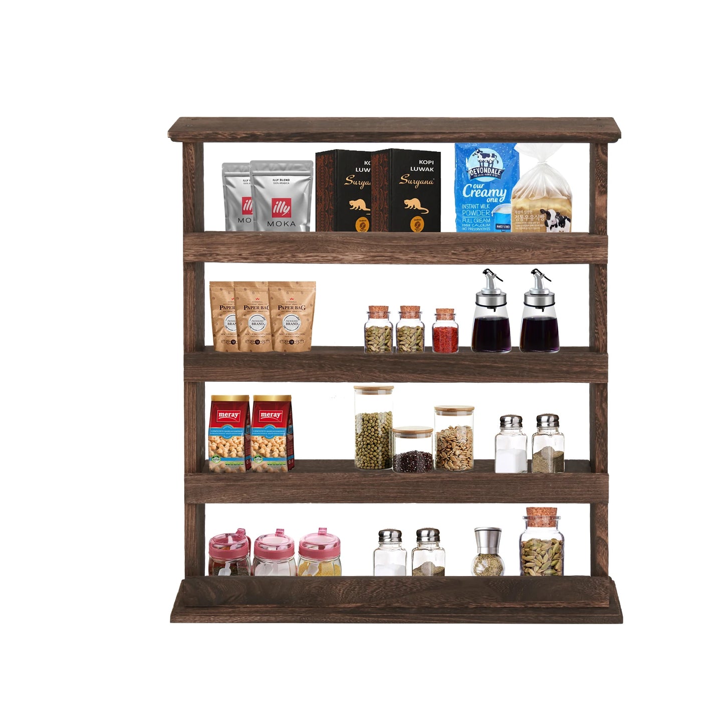 Wood Spice Rack Wall Mount Organizer Tiered Holder