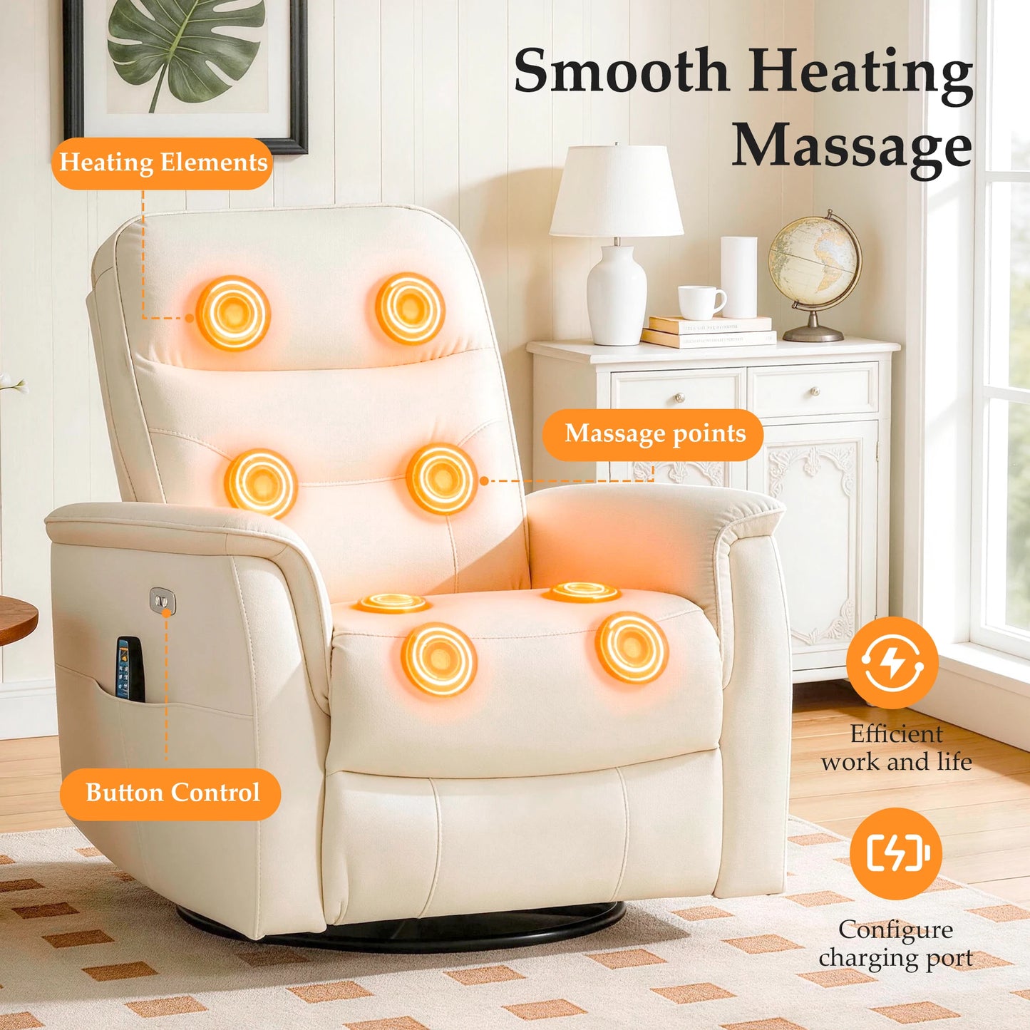 Kerdom PU Leather Power Lift Recliner With Vibration Massage