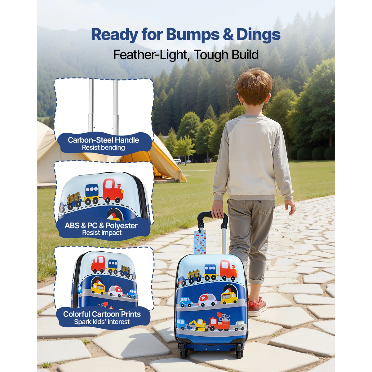 Kids Truck Luggage Set With Backpack and U Shape Pillow