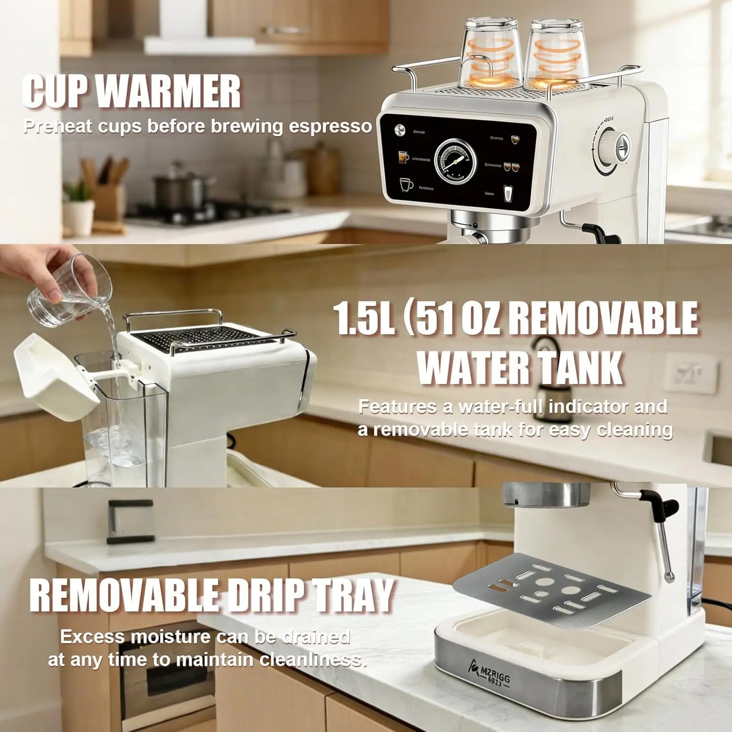 20 Bar Semi Automatic Espresso Machine 1350W With Milk Frother Steam Wand