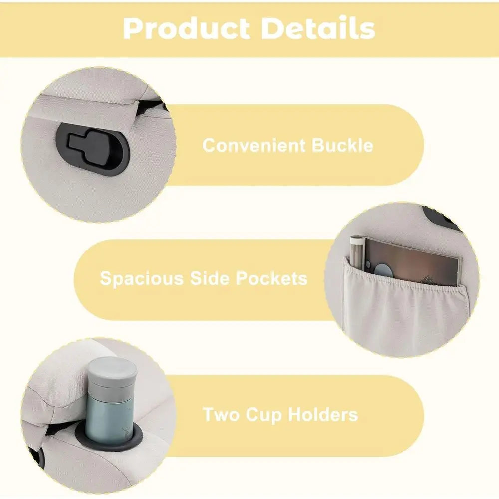 Manual Recliner Chair With Adjustable Backrest And Cup Holders
