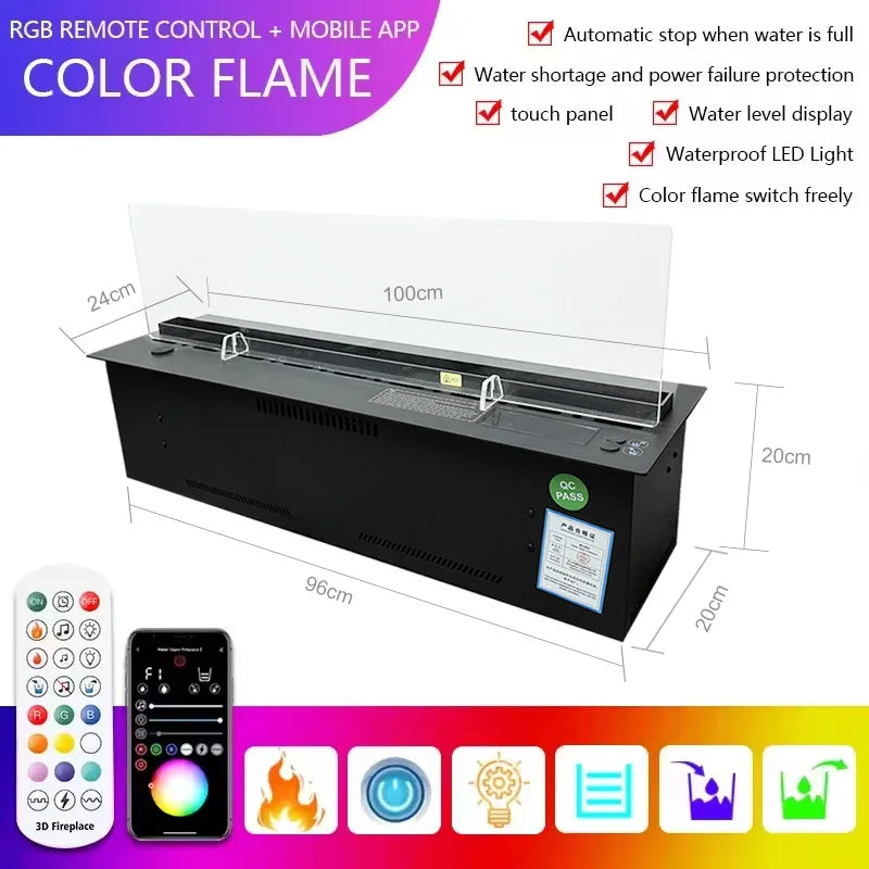 AFLYEVER 3D Flame Projection Fireplace With Fog And RGB Lighting