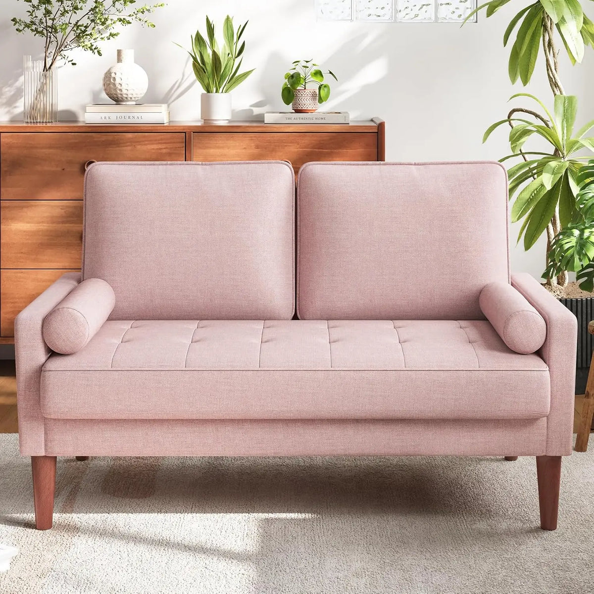 Vesgantti Mid Century Modern Velvet Loveseat Sofa Solid Wood Legs