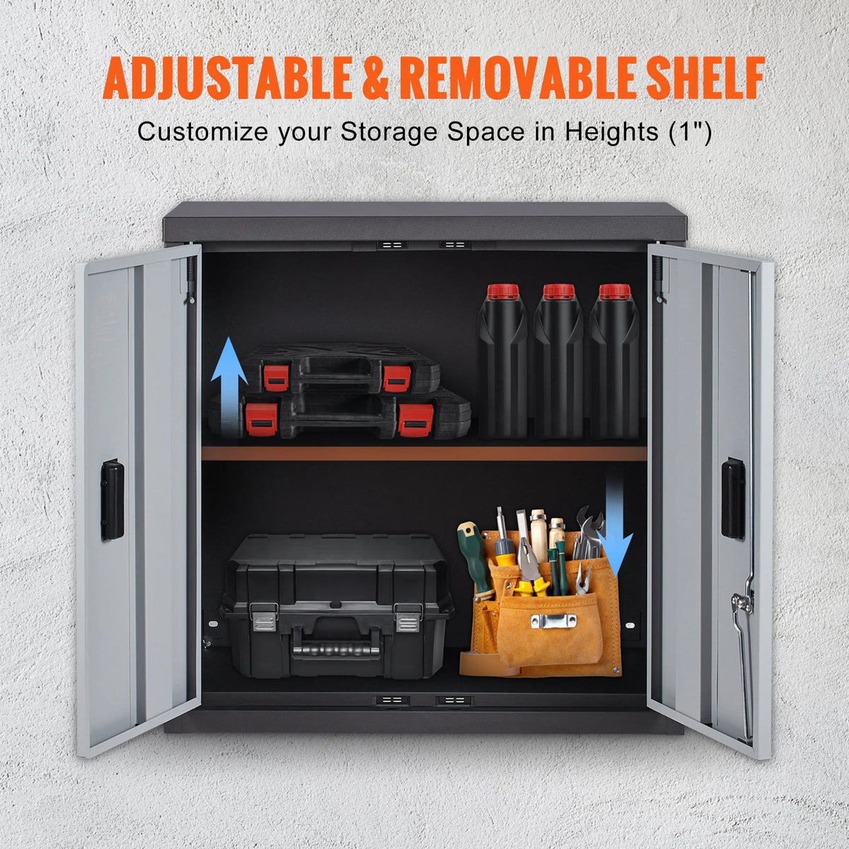SucceBuy Foldable Metal Garage Wall Cabinet With Adjustable Shelf