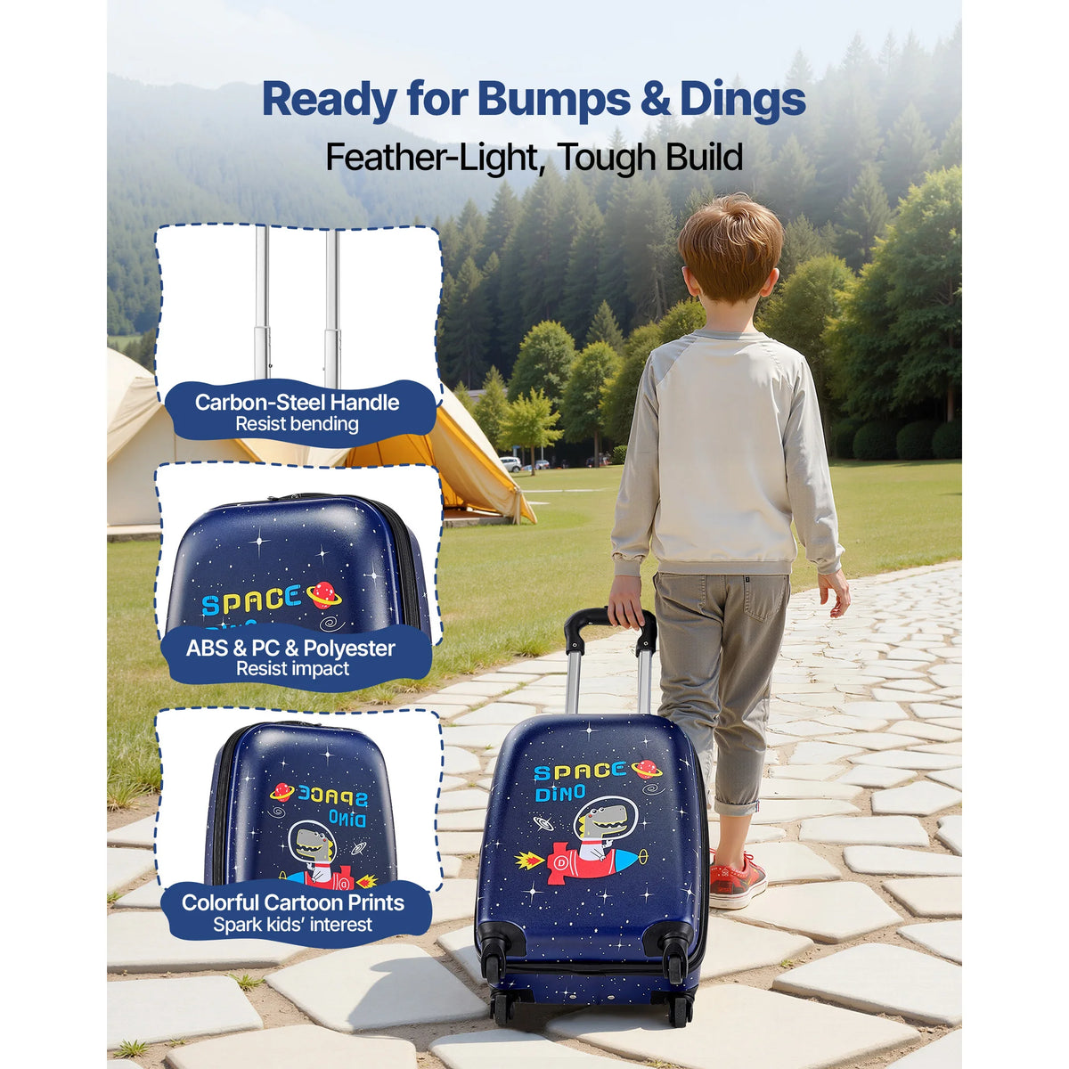 SucceBuy Kids Dinosaur Hard Shell Luggage Set With Backpack