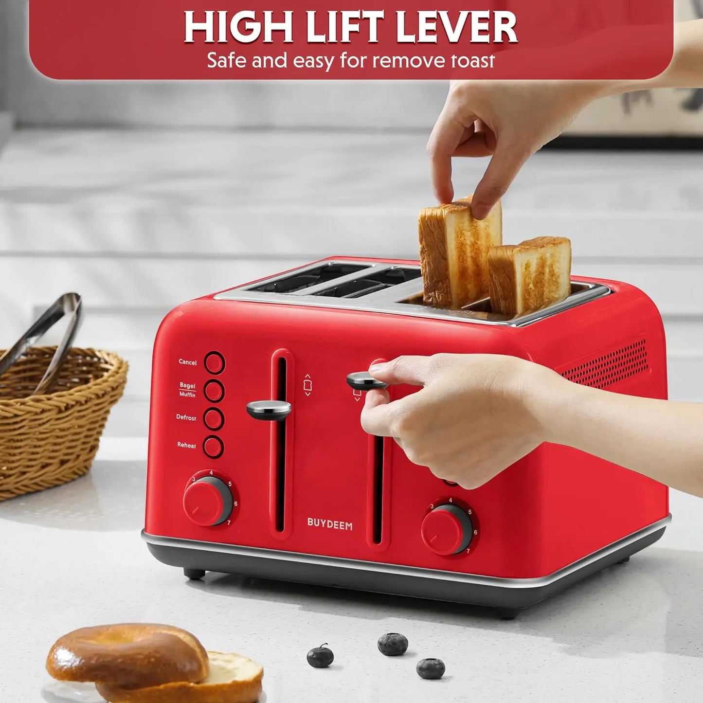 XMSJ 4 Slice Toaster Stainless Steel With Extra Wide Slots