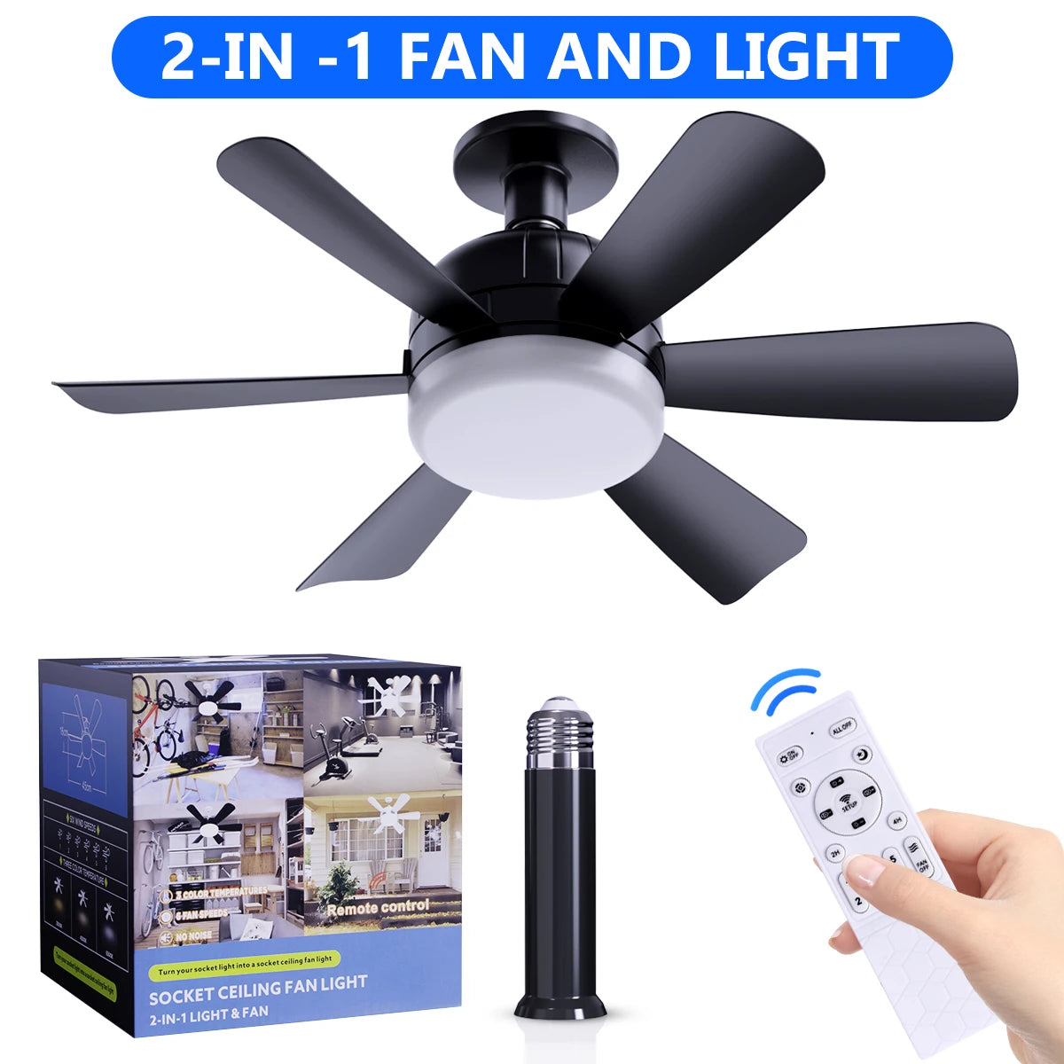 Mexllex LED Ceiling Fan Light E26 With Remote Dimmable Three Color Modes