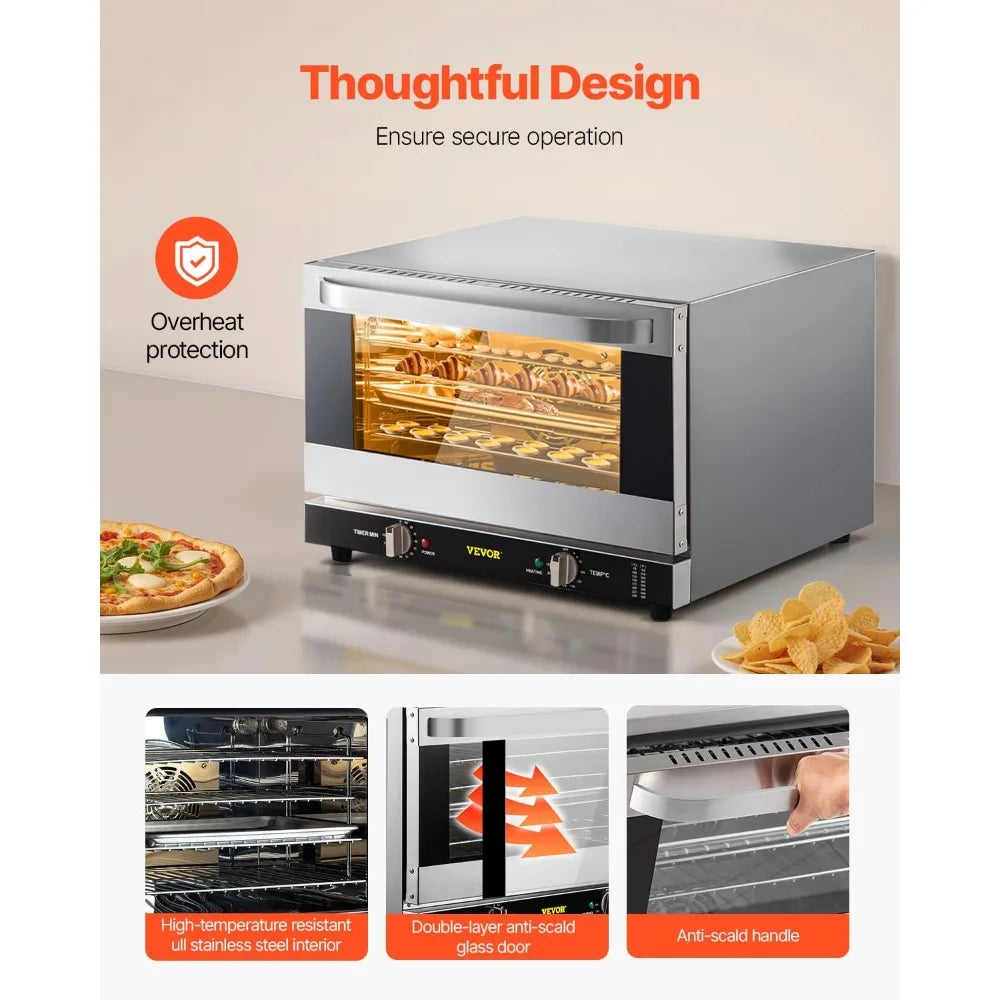 XMSJ 1600W Commercial Convection Oven 4 Tier Glass Door