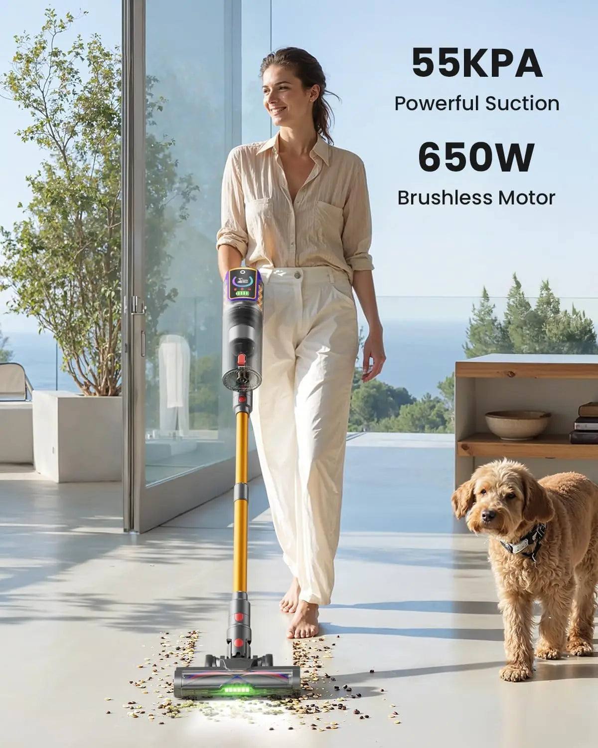 XMSJ Cordless Vacuum Cleaner 650W 55kPa 65min Runtime With LED