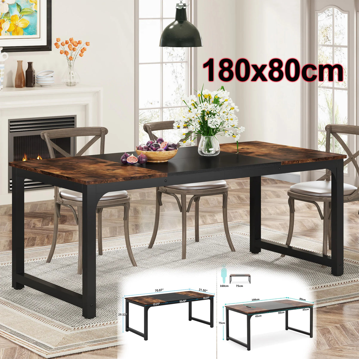 Tribesigns Industrial Rectangular Wood Dining Table For Kitchen