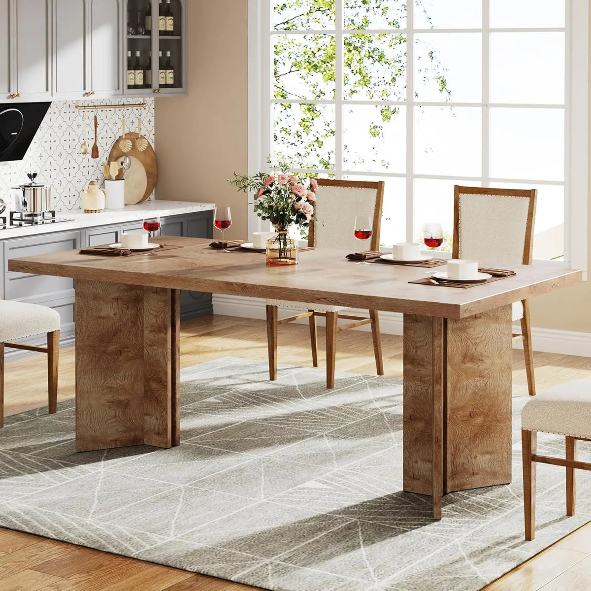 Tribesigns Farmhouse Dining Table Rectangular Large Tabletop For Four To Six