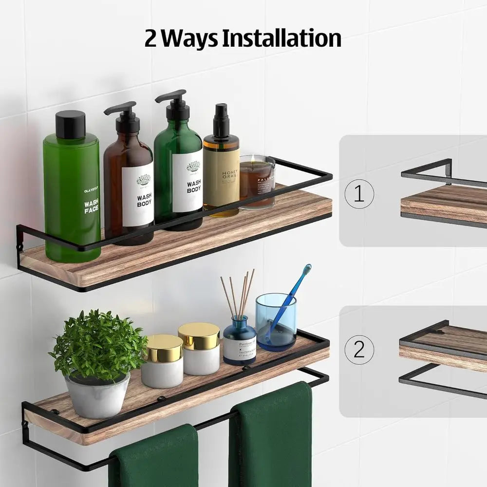 Floating Wood Wall Shelves Set Of 2 For Living Room