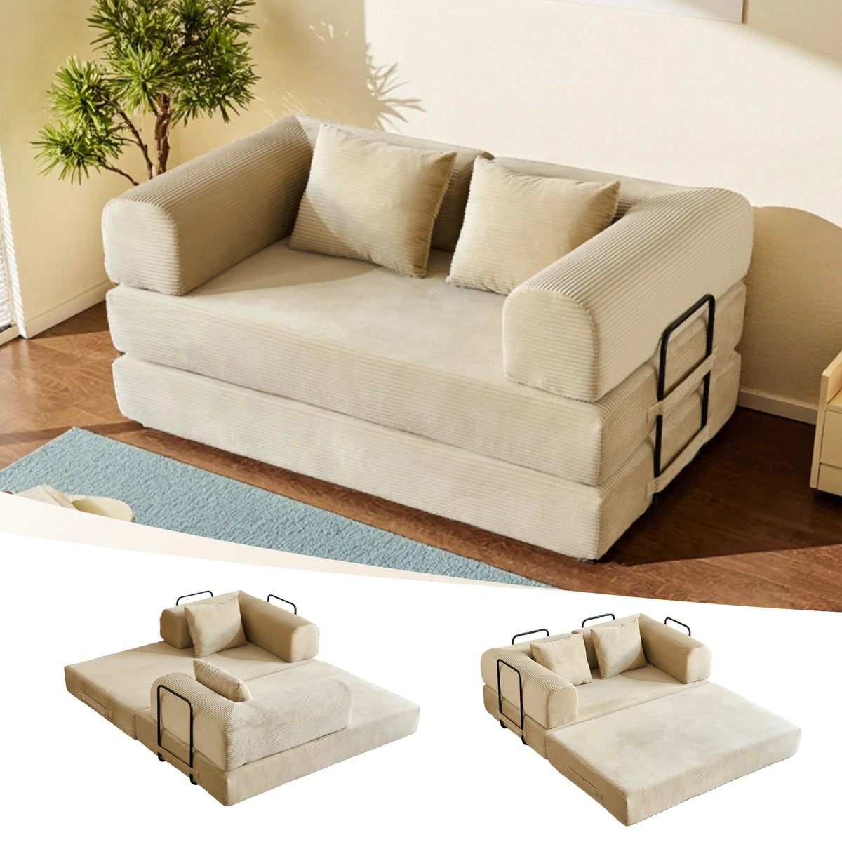 THOLASIS Convertible Cloud Floor Sofa Bed with Sponge Cushion