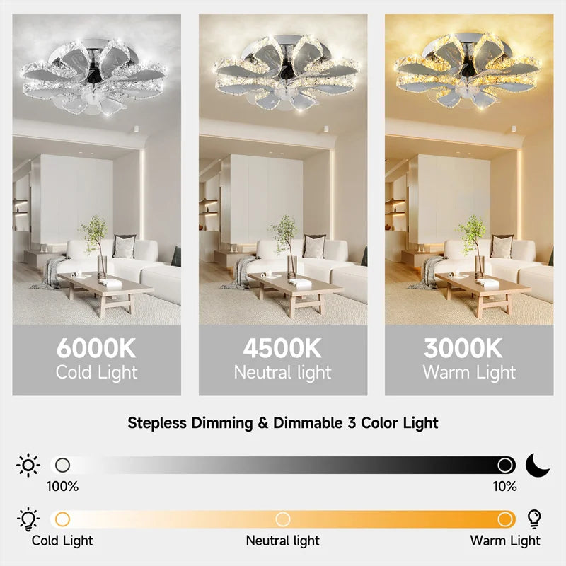 GreeLustr Retractable Crystal Ceiling Fan With Remote