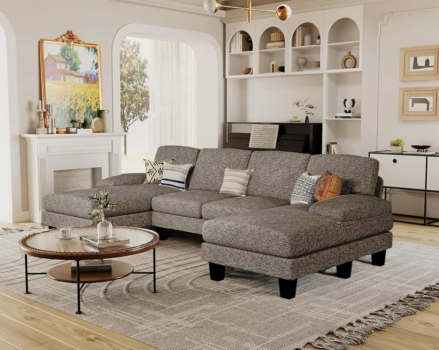 Furmax U Shaped Sectional Sofa Couch Linen Fabric Seat