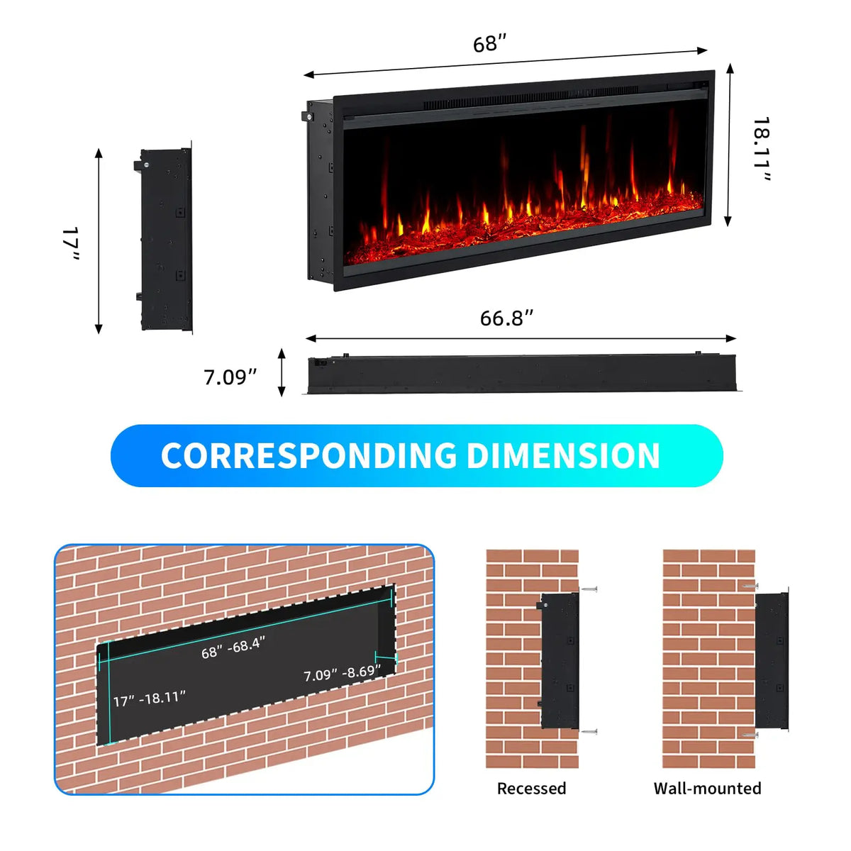 Adoolla Ultra Slim Electric Fireplace Heater With Remote And Thermostat