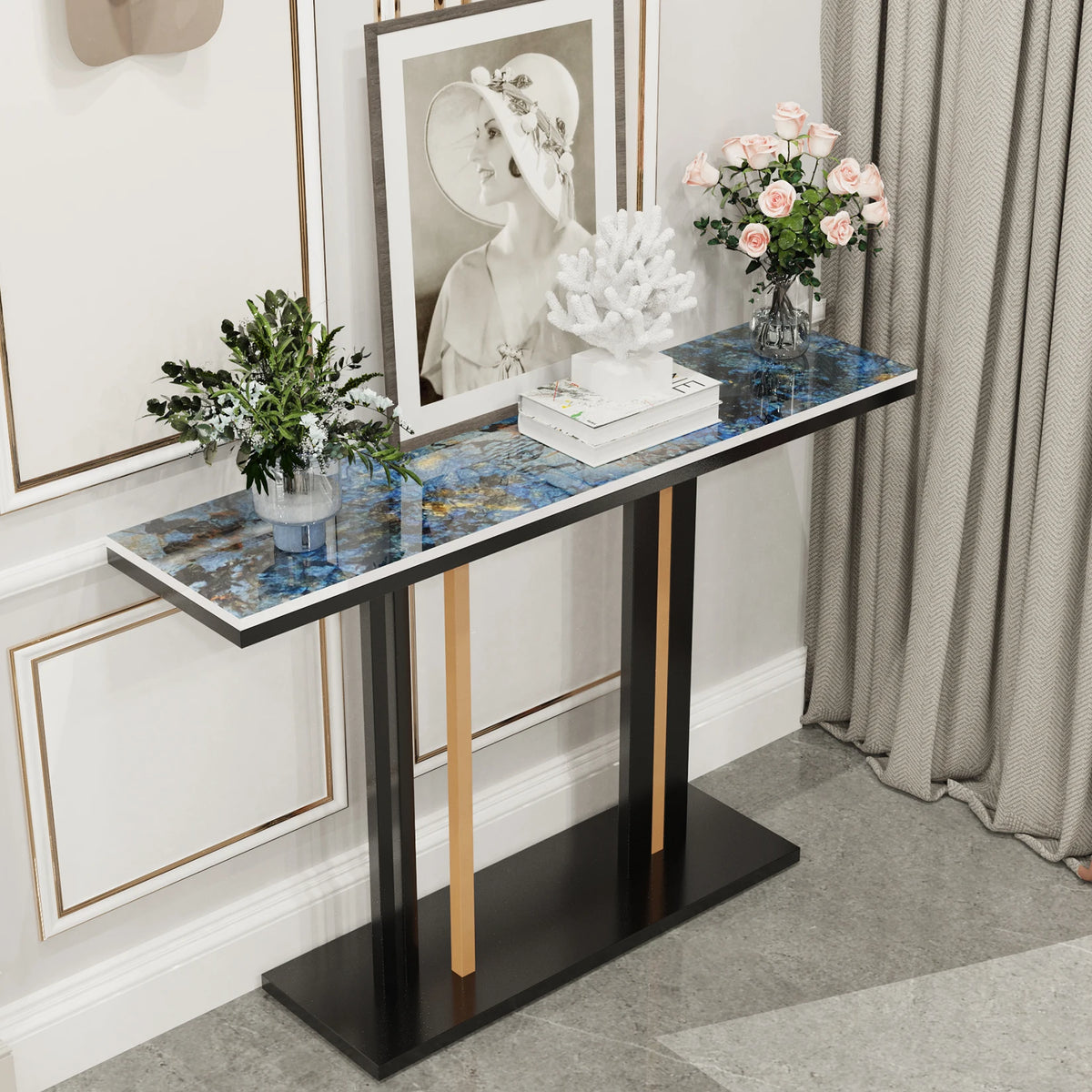 Wisfor Modern Console Table with Stone Top and Pedestal Base