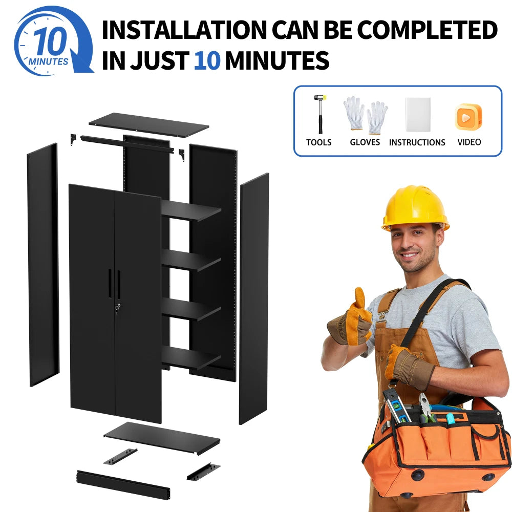 Heavy Duty Metal Garage Storage Cabinet With Doors And Shelves