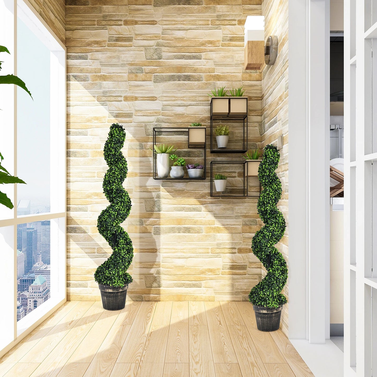 LIFEZEAL Artificial Spiral Boxwood Topiary Trees Indoor Outdoor Decor
