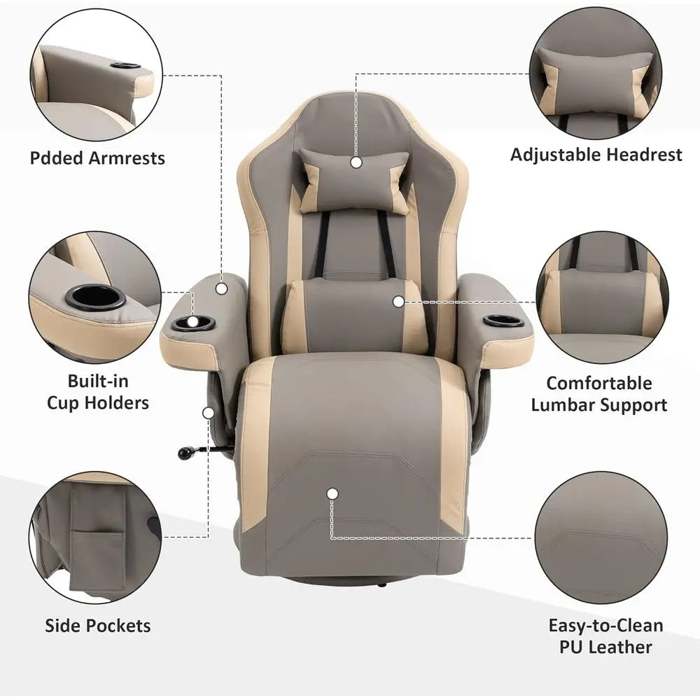 Manual PU Leather Recliner Armchair With Cup Holder And 360 Degree Swivel