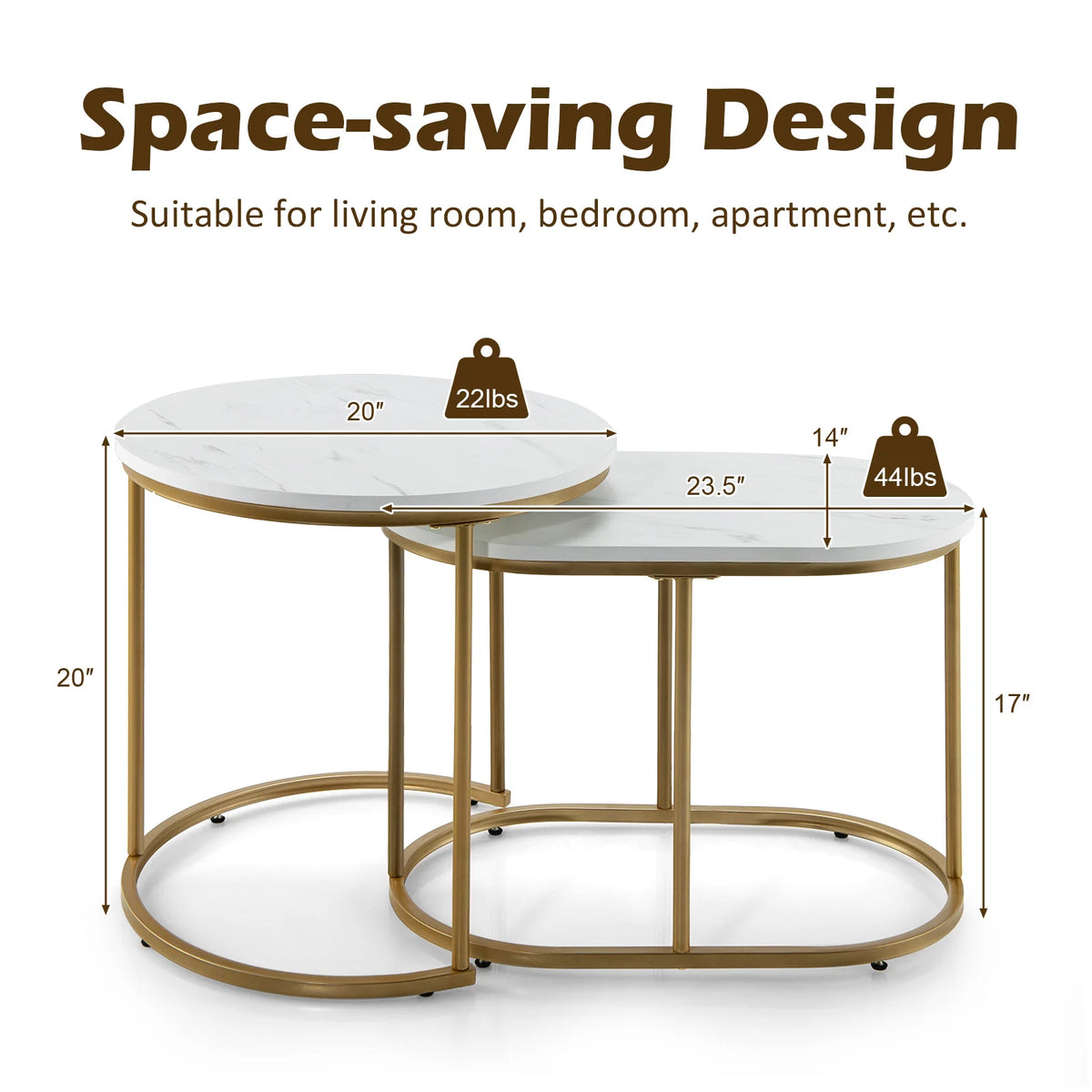 HOMASIS Modern Nesting Table Set of 2 Marble Side Tables