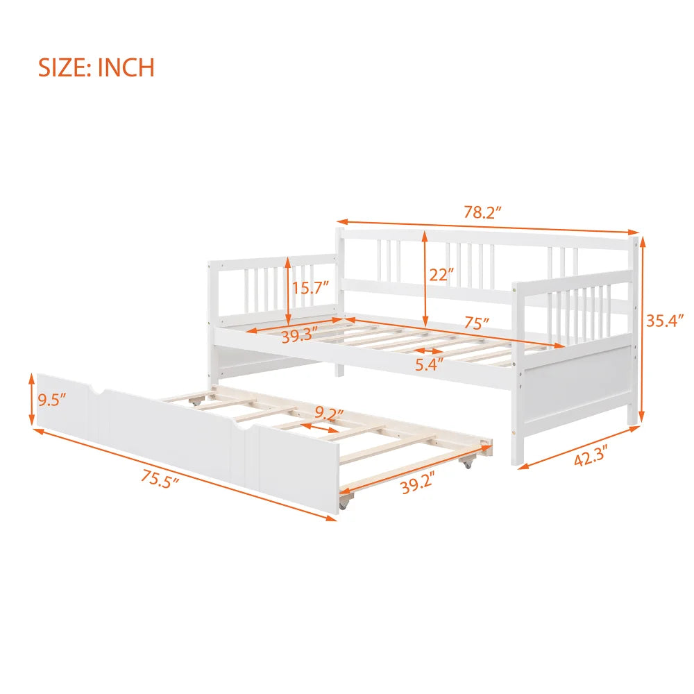 Contemporary Wood Daybed With Trundle Solid Wood Frame