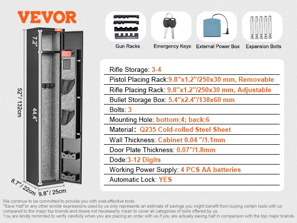 VEVOR Digital Keypad Gun Safe With Removable Shelf Cabinet