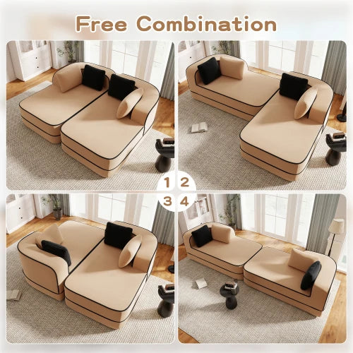 Fluffy Teddy Fabric Sleeper Sofa With Double Chaise Modern