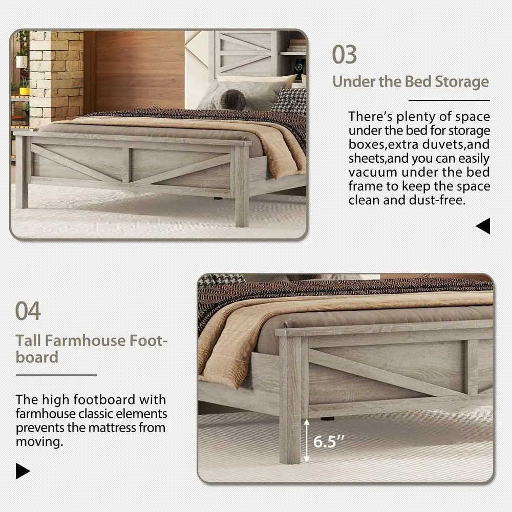 Farmhouse Platform Bed With Storage Headboard Nightstand Dresser Set
