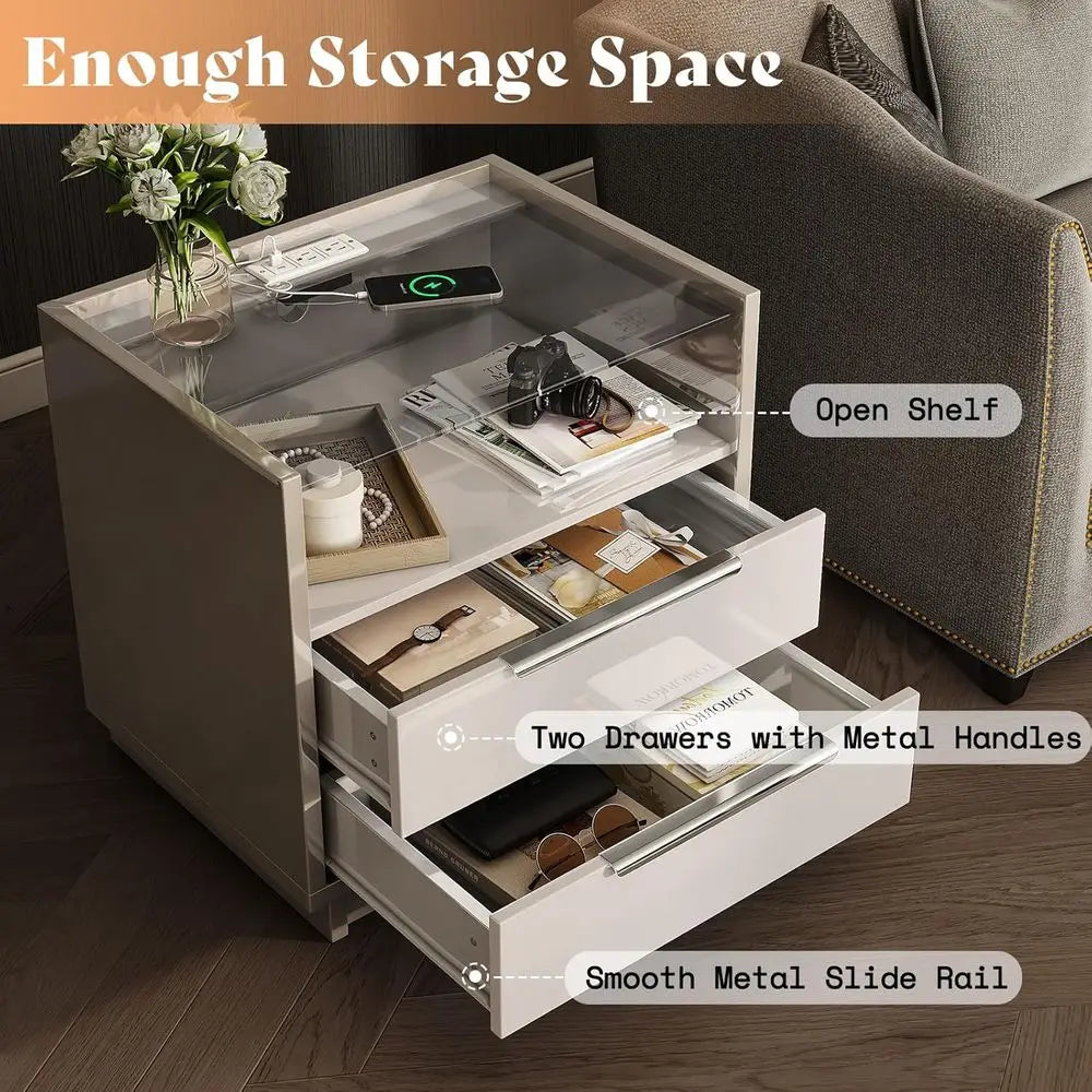 3 Piece Bedroom Set With LED Dresser And Charging Nightstands