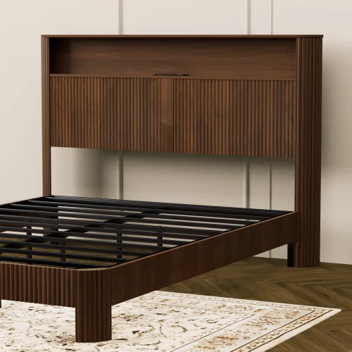 Slatted Bed Frame With Wave Design And Built In Charging Ports