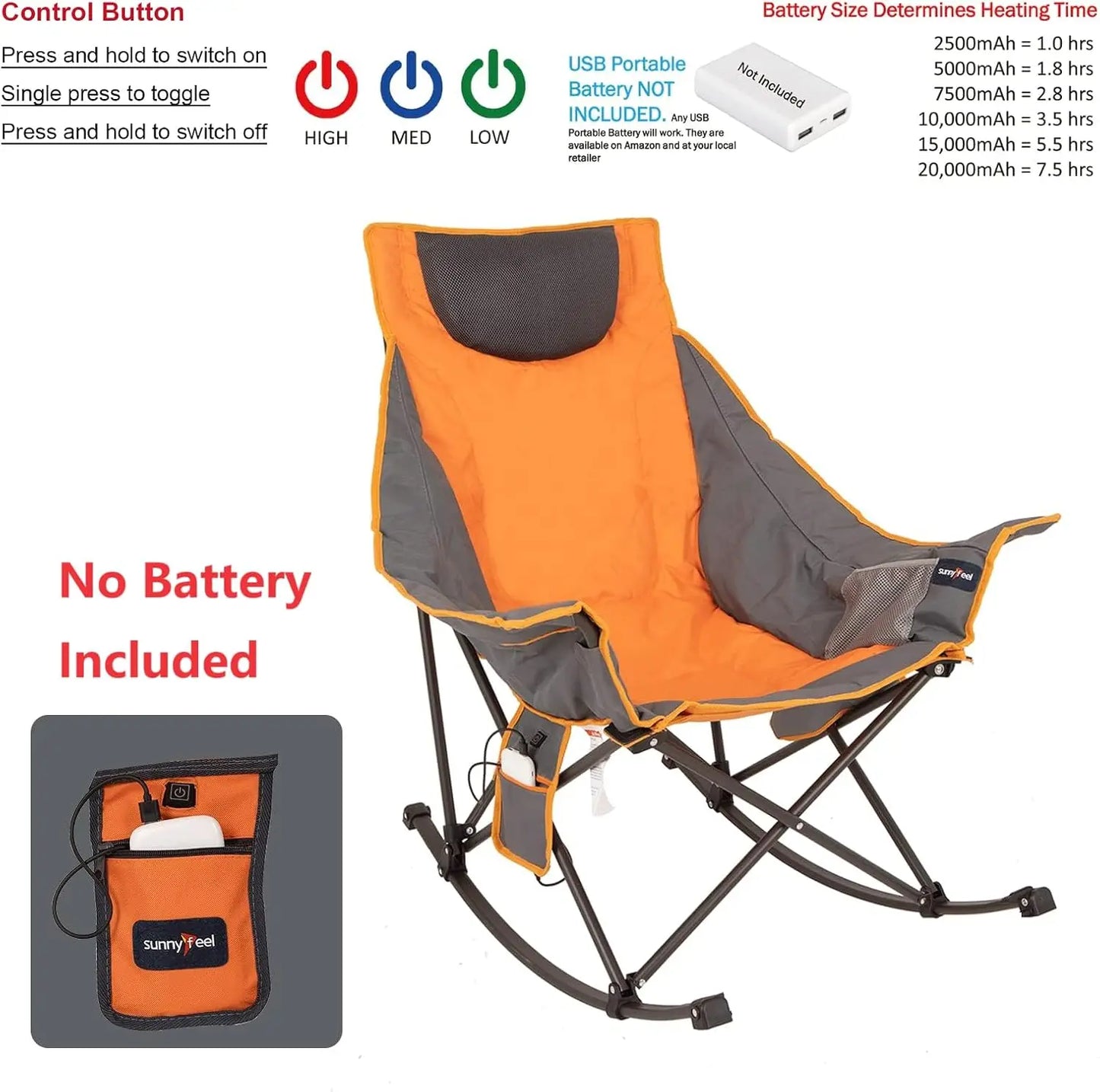 Oversized Heated Rocking Camping Chair With Side Pocket